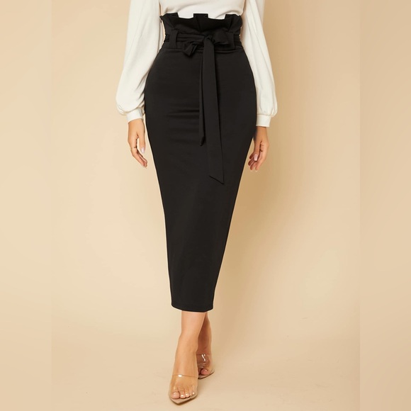 SHEIN Dresses & Skirts - SHEIN Black Midi Pencil Skirt with Tie Front